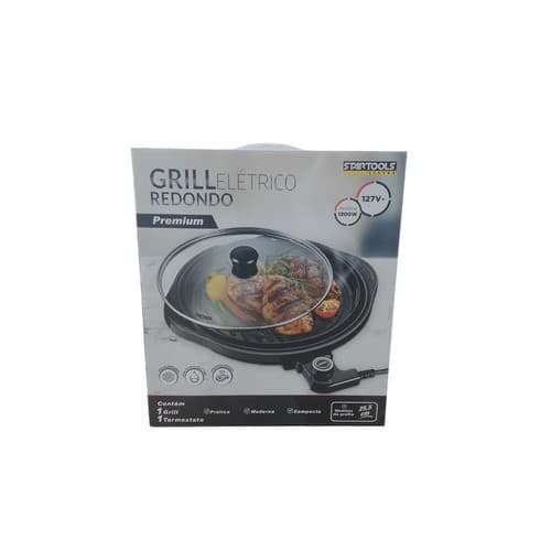 Grill Eletrico Redondo Antiaderente Controle Termostato 127v Preto