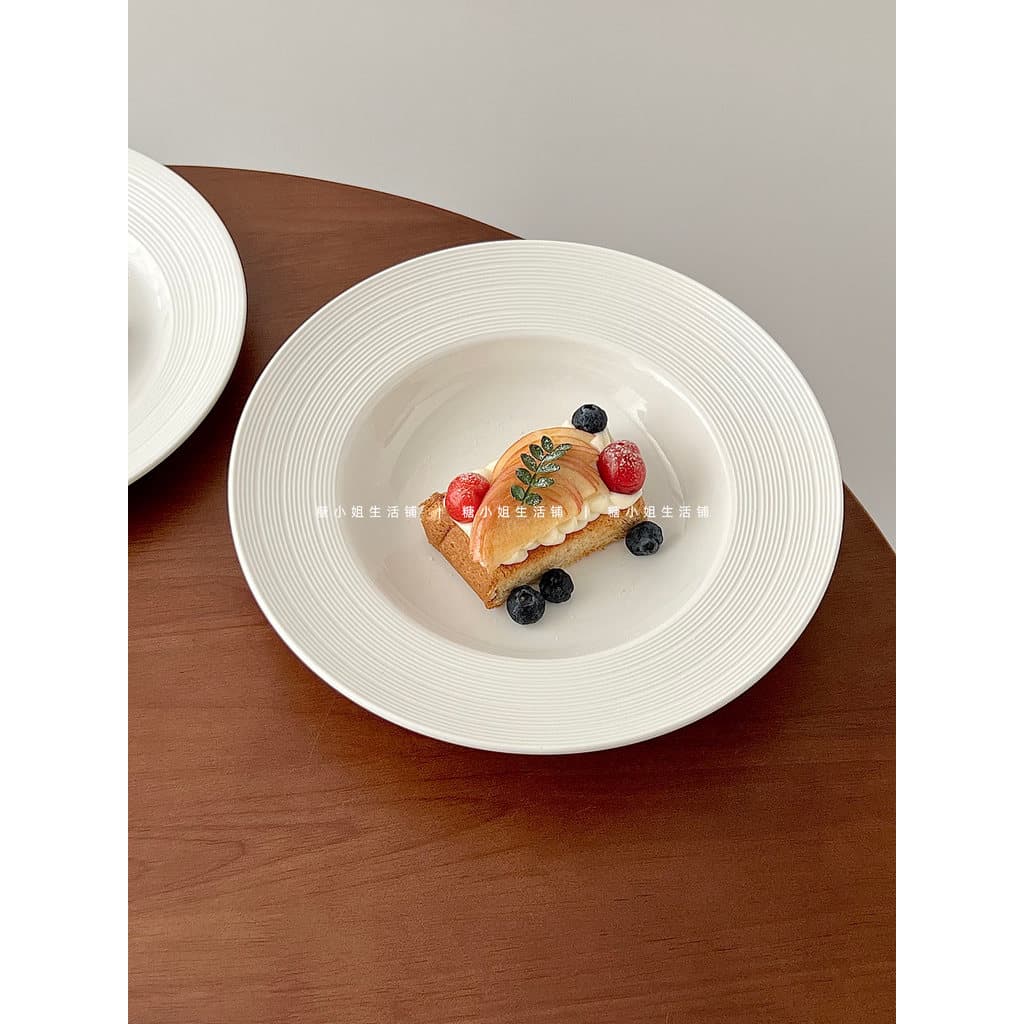 Miss açúcar francês ins estilo prato de jantar branco simples rosqueado prato de comida ocidental salada prato macarrão