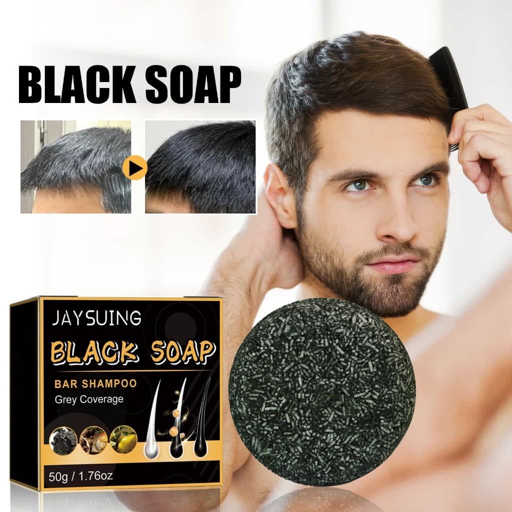 Barra De Cobertura Cinza 50g-Sabonete Shampoo Preto Para Escurecimento De Cabelo-Cabelos Grisalhos-Nutritivo E Espessame