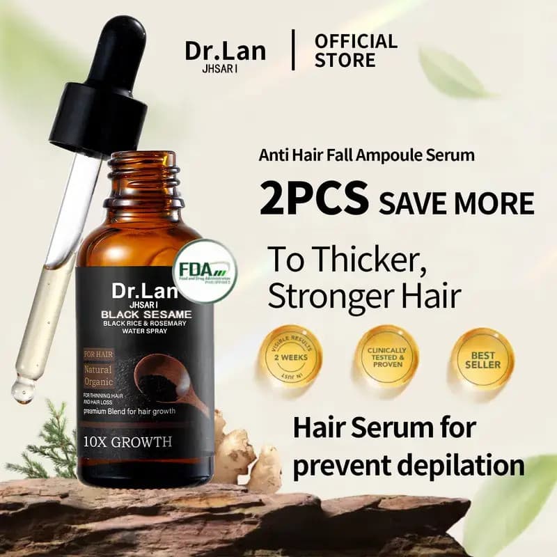 Sérum Capilar, Contém Ingredientes Naturais, Aprovado pela FDA, Ginseng e Gergelim Previnem a Queda de Cabelo e Promovem
