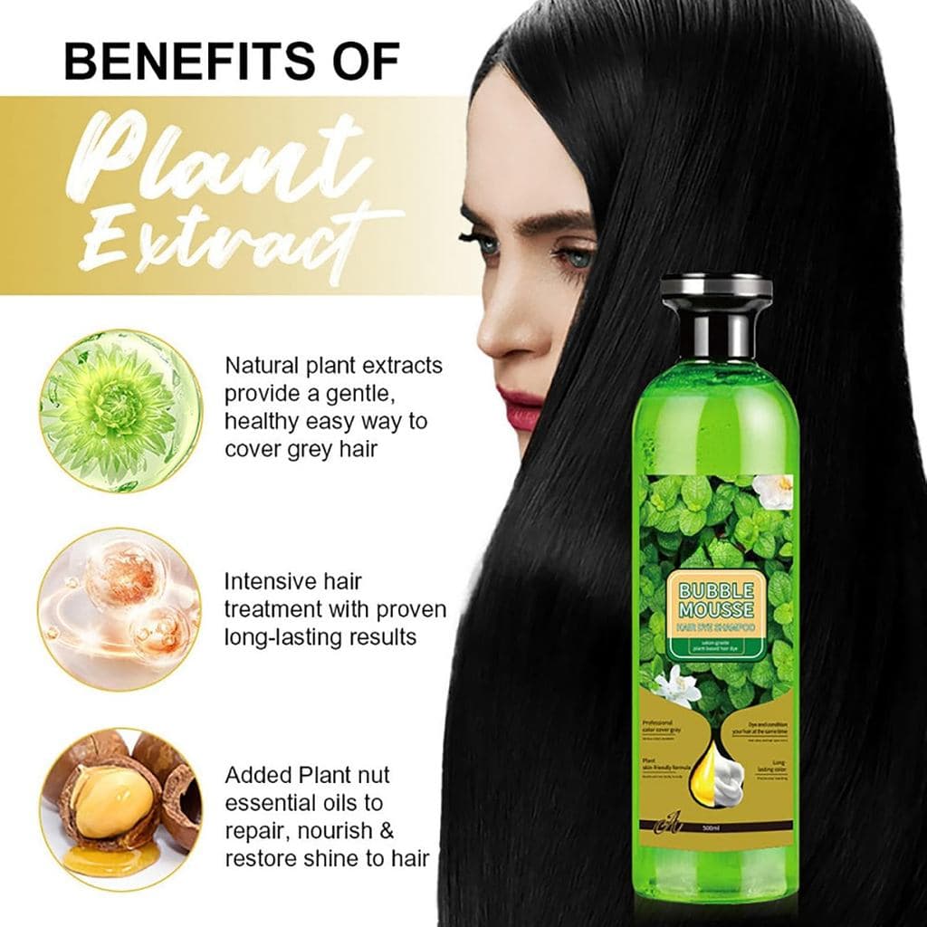 Shampoo Tintura Capilar BubbleMousse, Shampoo Colorante Castanho Escuro para Cobrir Cabelos Brancos, Shampoo Tintura Ins
