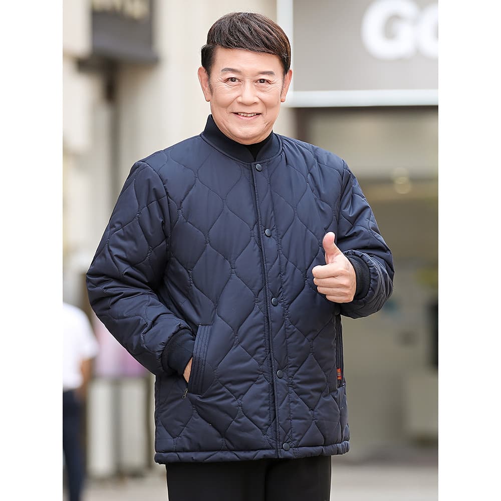 Jaqueta acolchoada de algodão para idosos de meia-idade masculina escovada espessada pai jaqueta de inverno acolchoada d
