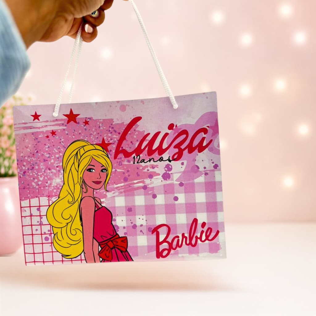 Sacolinha Personalizada Barbie com Nome | Lembrancinha Infantil para Festas  | PEGUE E MONTE