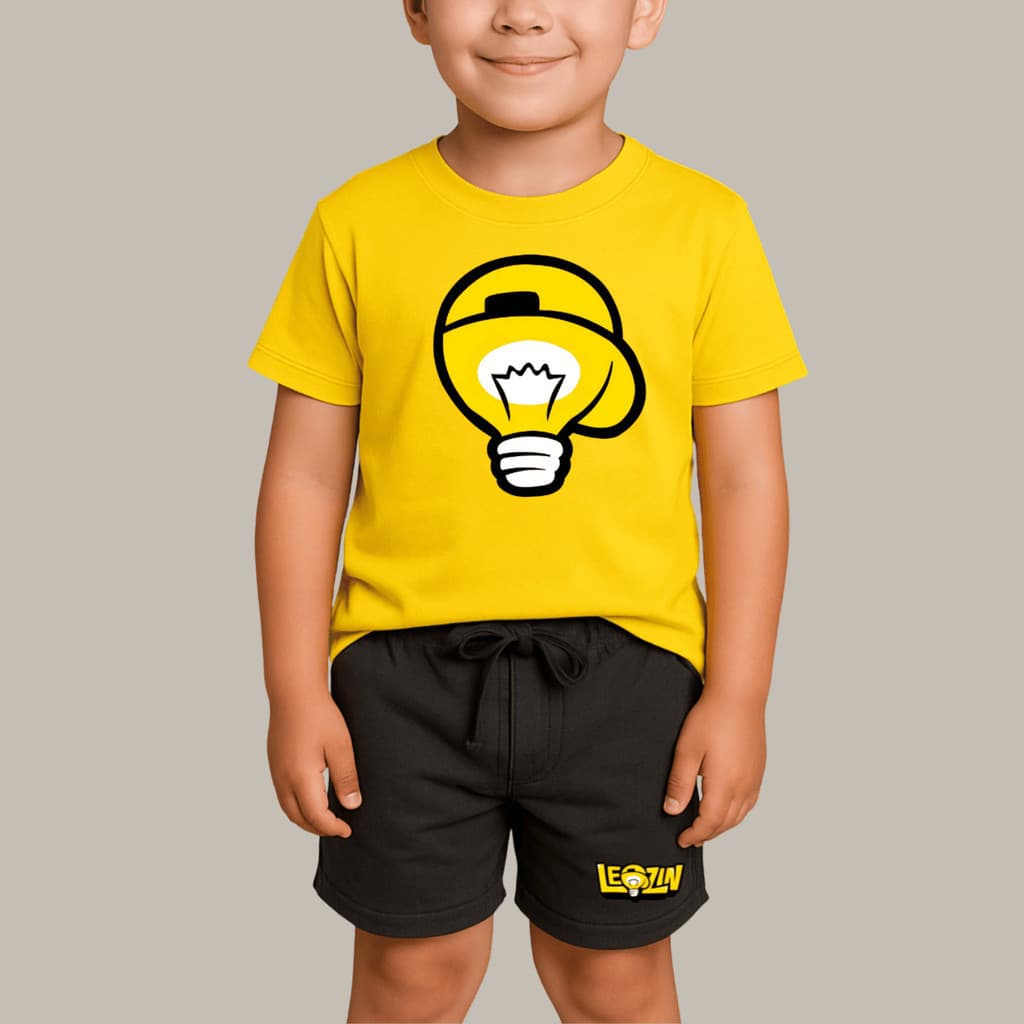 Kit Conjunto 2 Peças Camiseta Algodão e Bermuda Moletom Infantil Leozin Youtuber Os Rosas Emily Vick Camisa 100% Algodão