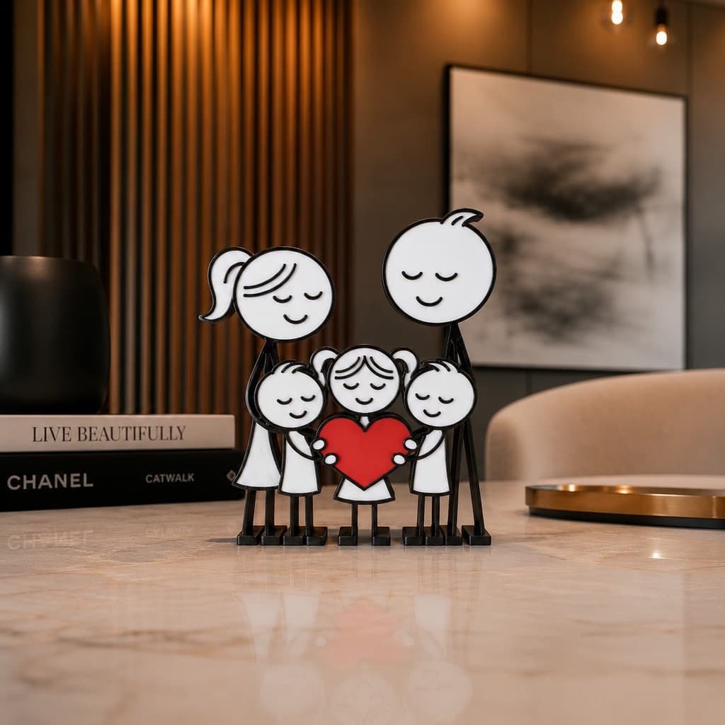 Escultura Decorativa Família Minimalista com Coração Enfeite Moderno para Sala Quarto e Escritório