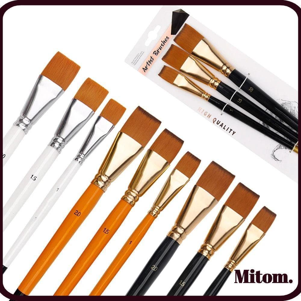 MITOM 3 Pçs/Set Pincel De Pintura A Óleo , Suprimentos De Arte Aquarela Cabeça Plana Grande , Cabelo De Nylon