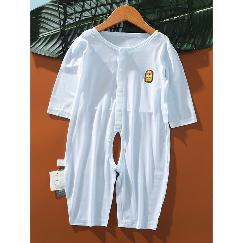 Bebê verão estilo fino roupas modais primavera verão manga comprida virilha aberta macacão masculino feminino bebê ar co