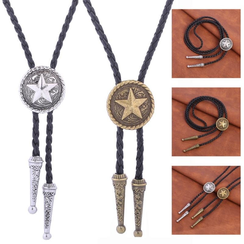 Estone Masculino Feminino Bolo Gravata Estrela Corda De Couro Falso Colar Ocidental Acessórios De Fantasia