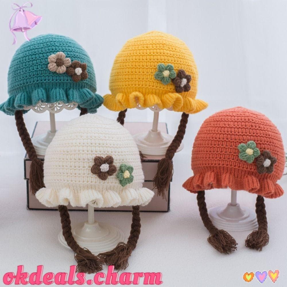 OKDEALS Gorro Infantil , Chapéu De Inverno Para Bebê Com Tranças De Flores , Boné De Malha De Lã Espessada Bebês Meninas