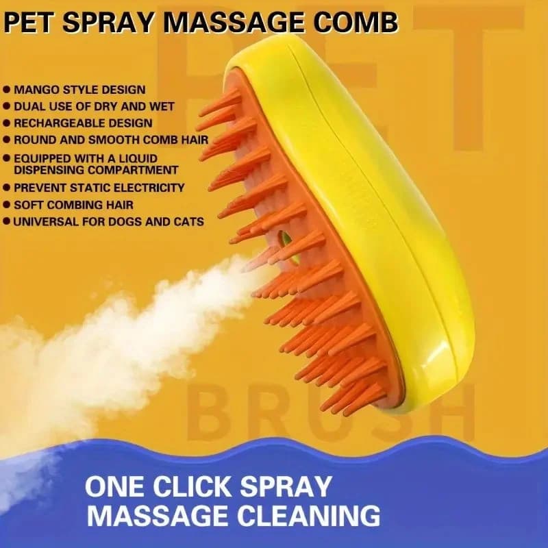 Escova a Vapor Elétrica para Cães, Escova para de Gato 3 em 1, Escova a Vapor para Massagem e Higiene de Animais de