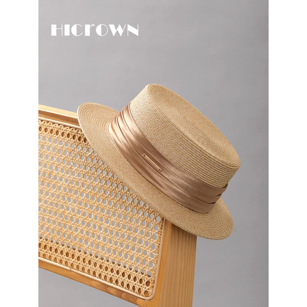 Chapéu de palha francês feminino chapéu de topo plano guarda-sol lazer moda férias praia verão novo estilo plissado ceti