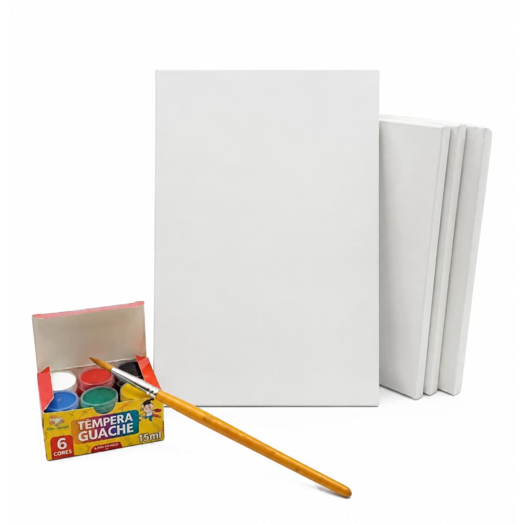 Kit Arte Infantil Tela 15x15 Tinta Guache Pincel