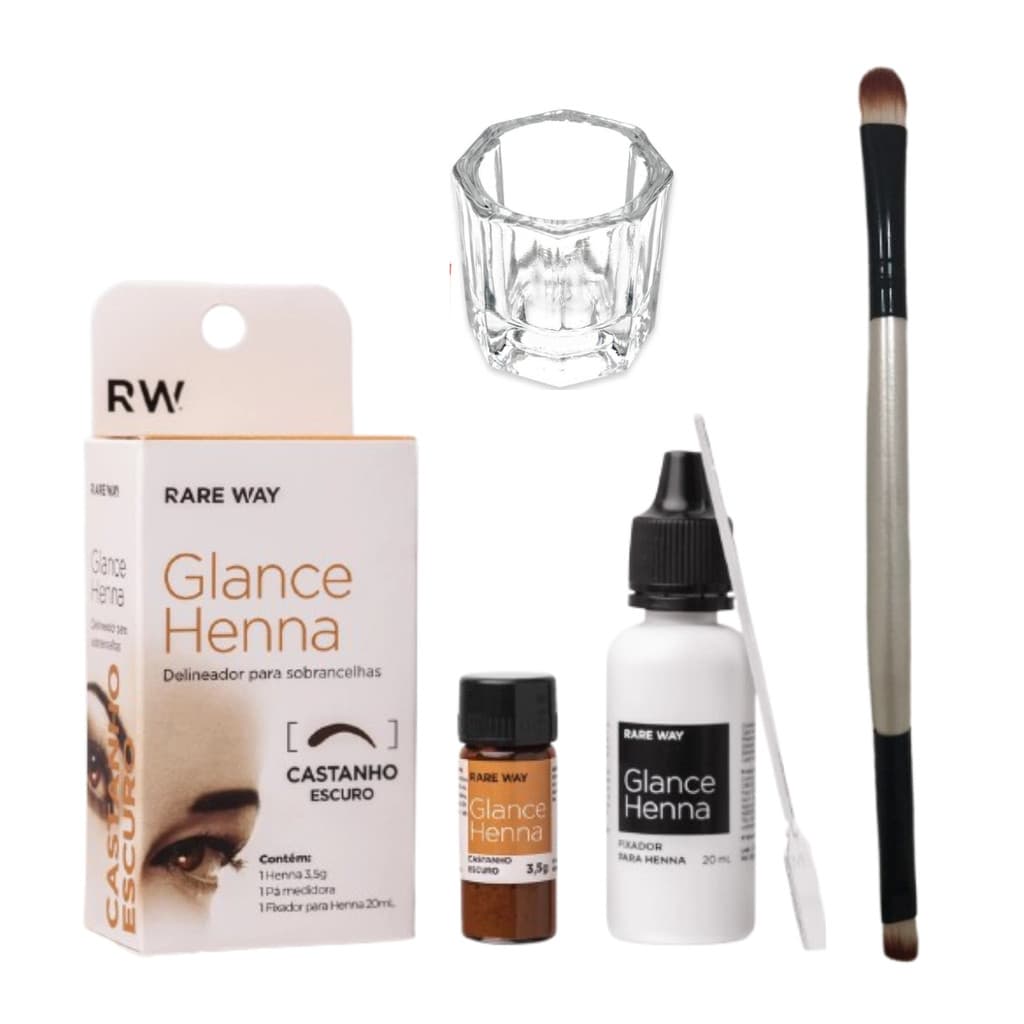 Kit Design De Sobrancelhas Henna Glance Castanho Escuro Dappen Pincel