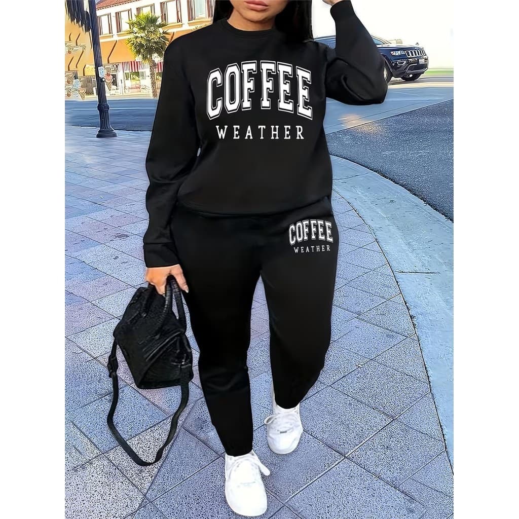 Conjunto Moletom Careca Feminino Coffe Blusa De Frio + Calça Moletom Estampados Unissex Outono/Inverno