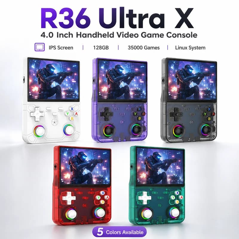 R36 Ultra X Console De Videogame Portátil Tela IPS 128 Gb 35000 Jogos Player De Bolso Pré-Carregado Com Sistema Linux