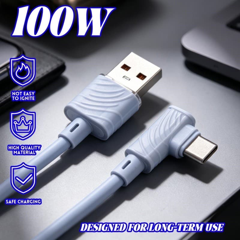 Cabo De Dados De Porta USB Para Tipo C Anti-Quebra Durável-Fio De Carregamento Super Rápido De 100 W Celular Universal