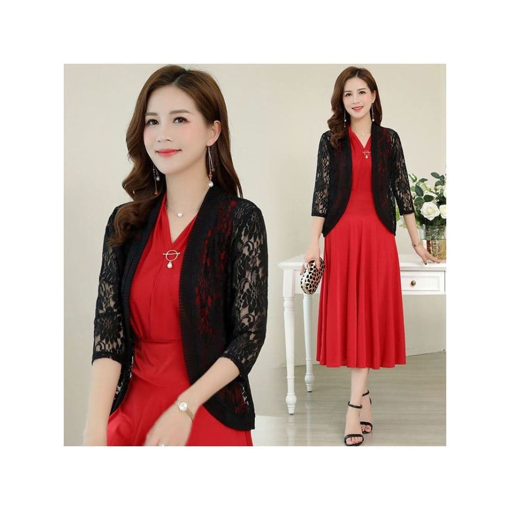 Cardigan de renda xale Plus Size jaqueta feminina manga três quartos colete exterior verão outono novo estilo protetor s