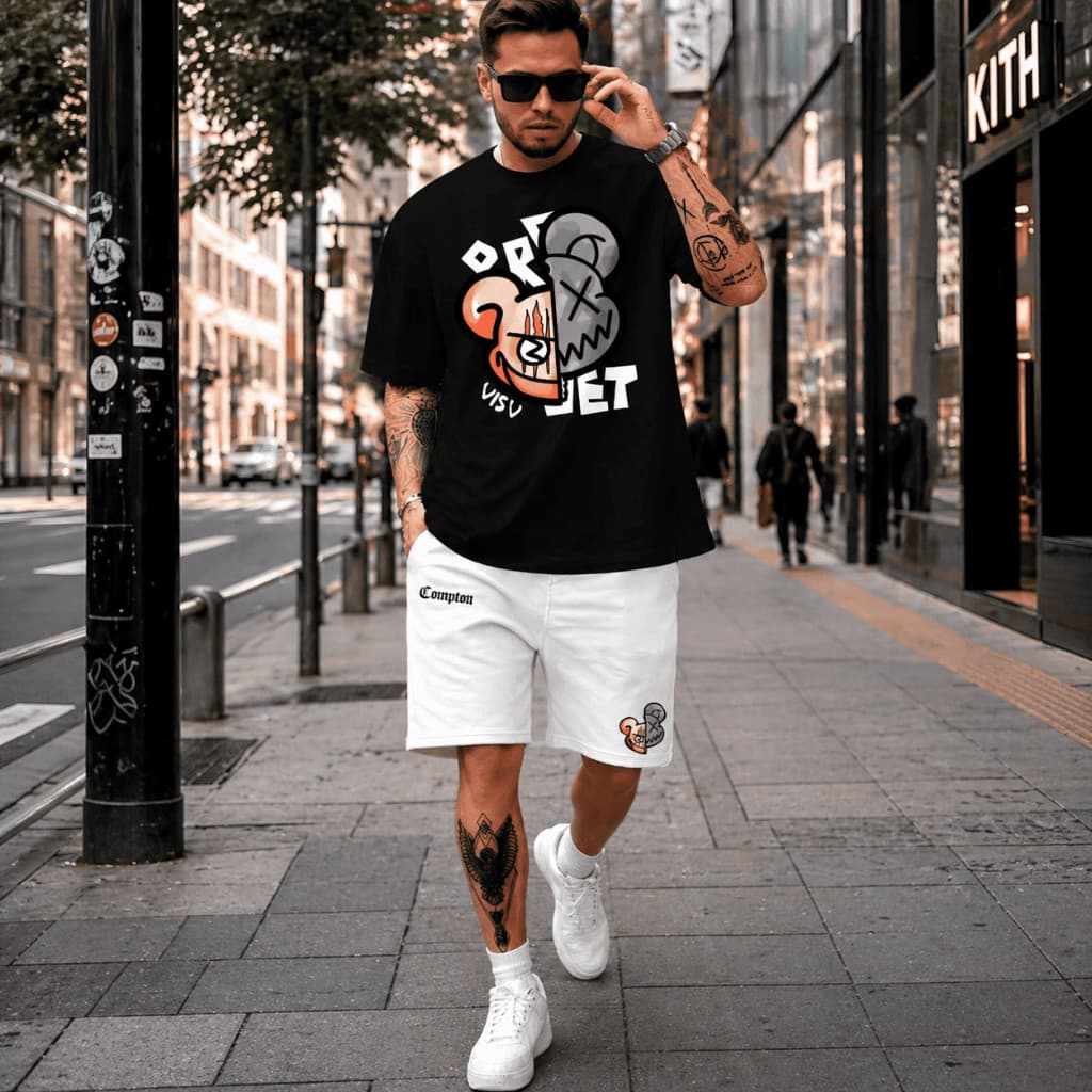 Kit Camiseta + Short Tactel Conjunto Urso Compton Masculino Camisa Algodão Envio Imediato