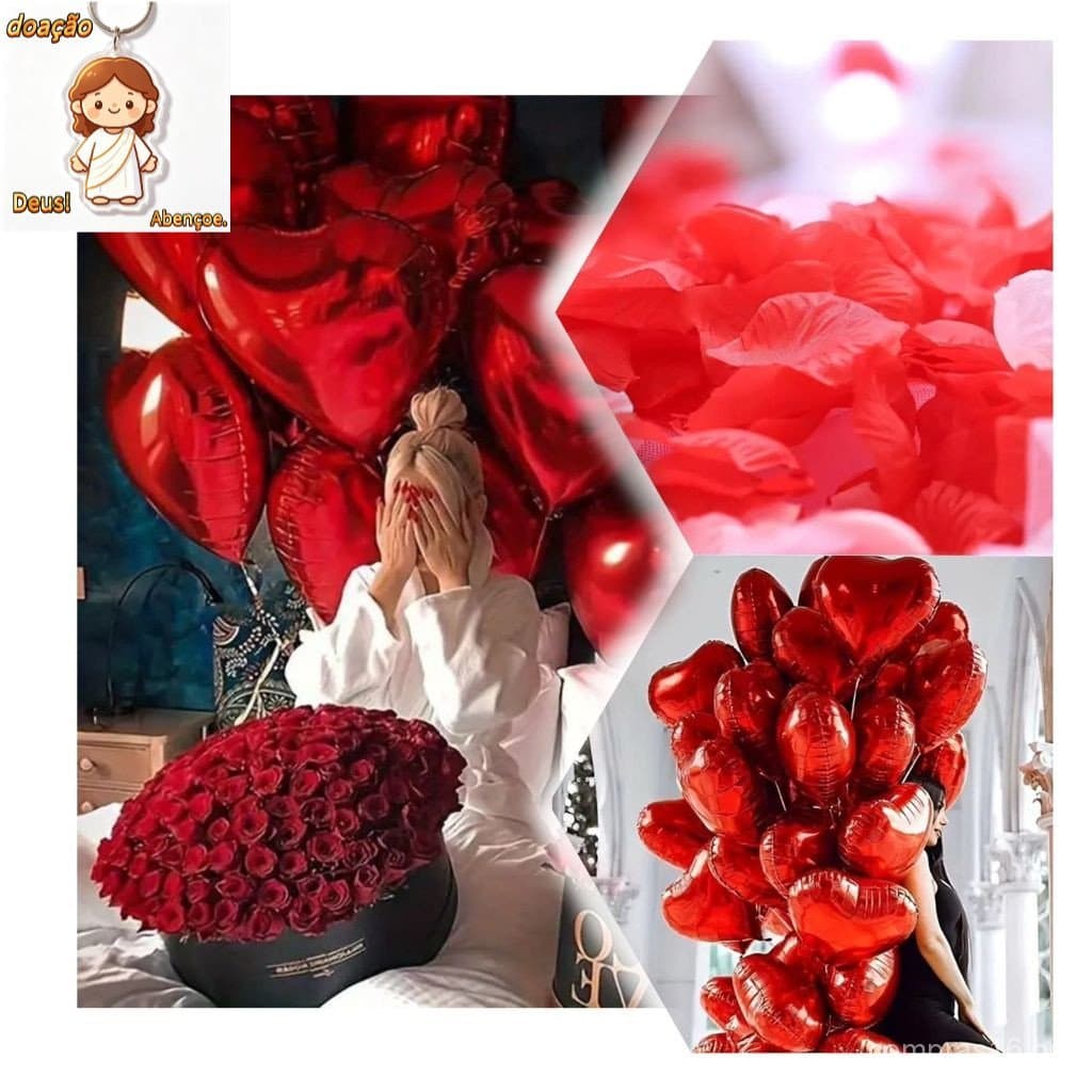 Kit Decoração Romantica Balão Coração Metalizado 45cm + Pétalas de Rosas Artificiais - Kit Romantico