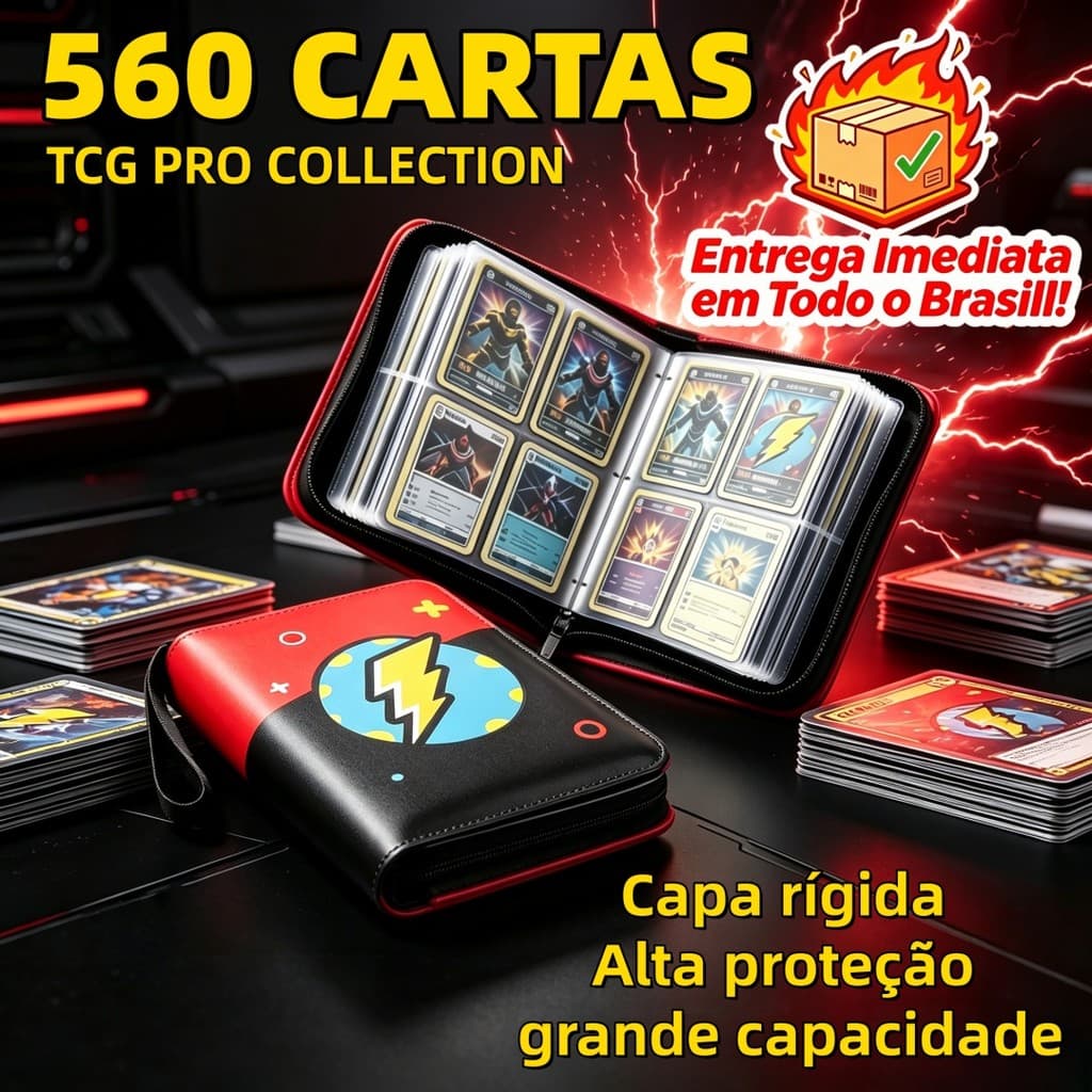 Album Porta Cartas Pokémon Oficial 560Cartas Fichário Pasta Porta Cartas TCG ZíperOrganizadorColeção