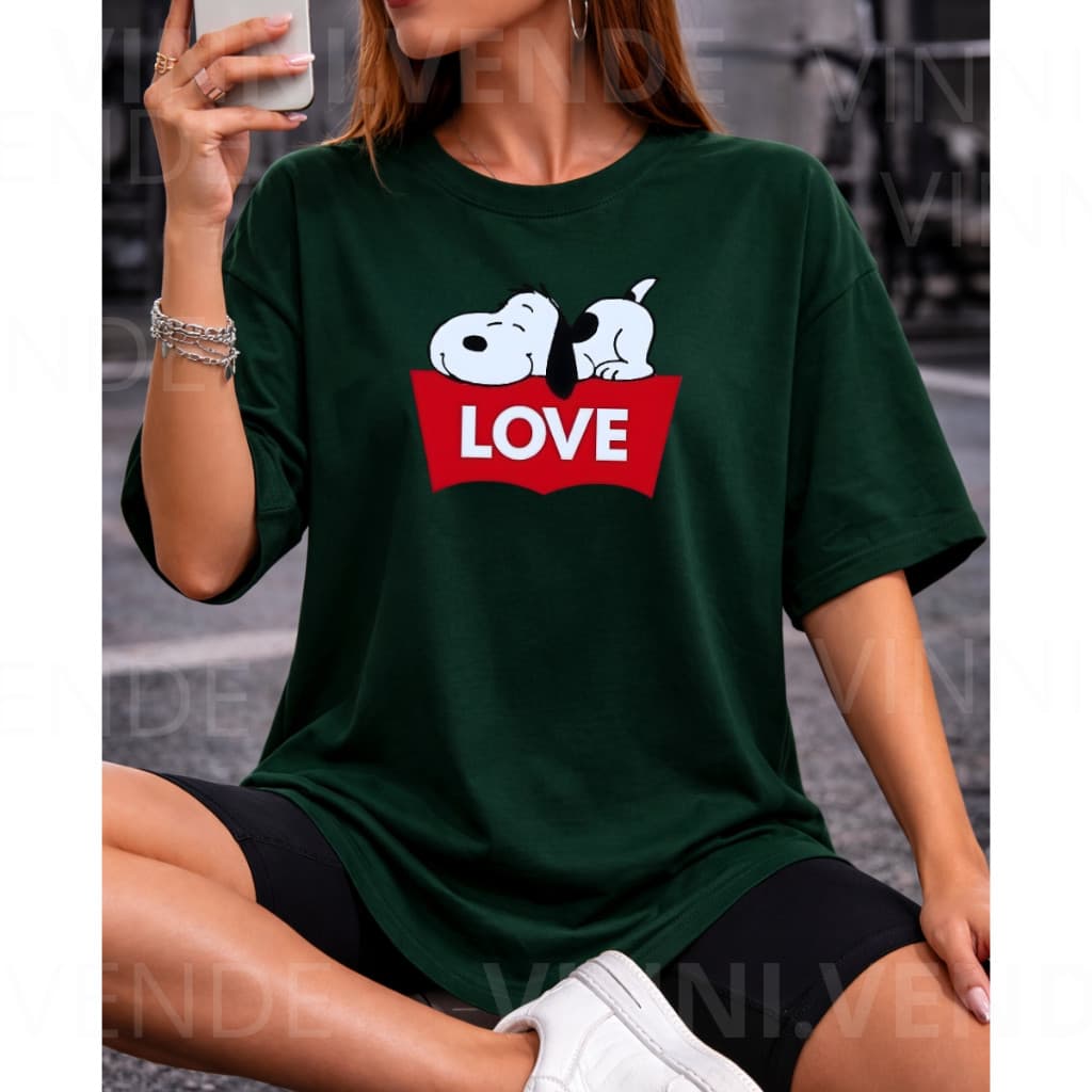 Camiseta Snoopy Love Fofa Estampa Casual T Shirt 100%  Algodão Blusa Feminina Estilo Blogueira