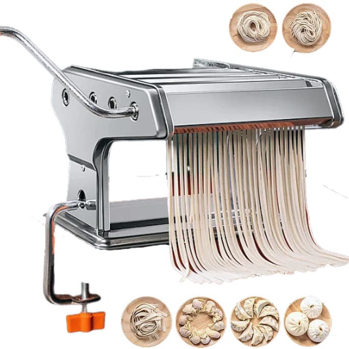 Corta Massa Máquina Macarrão 3 Massas Caseira Manivela Cilindro Inox Pastel Lasanha Fettuccine