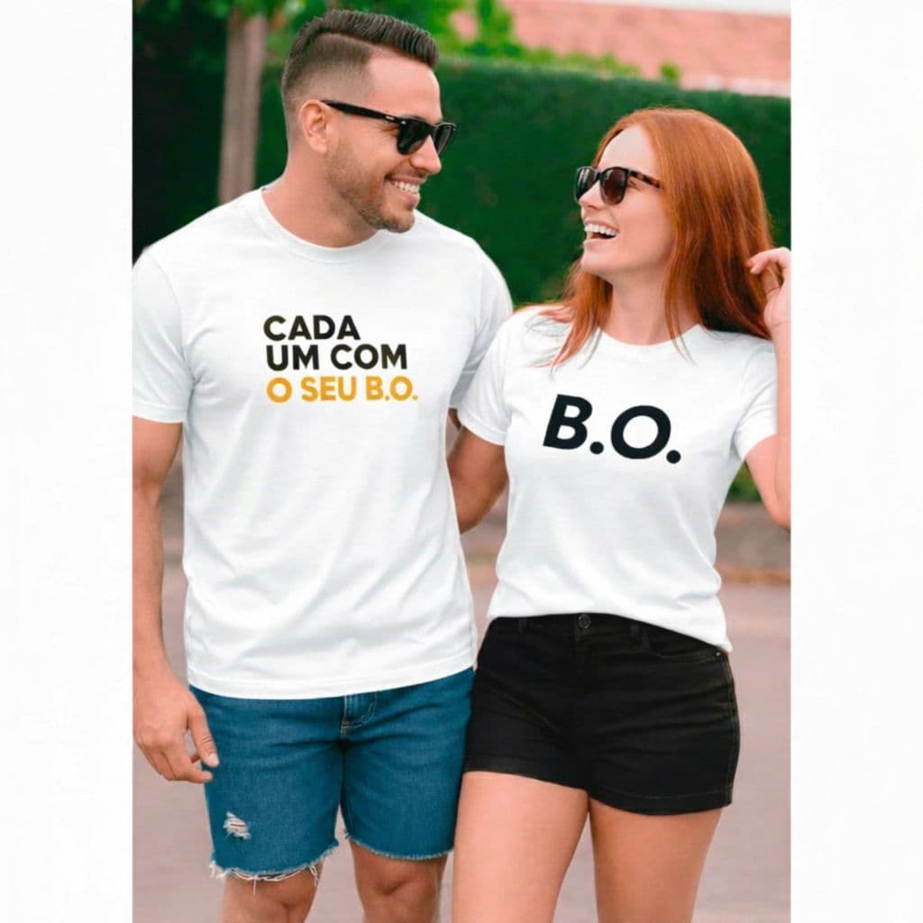 Kit 2 Camisetas Casal – Cada Um Com Seu B.O. | Divertida Feminina e Masculina | Fantasia Criativa Carnaval