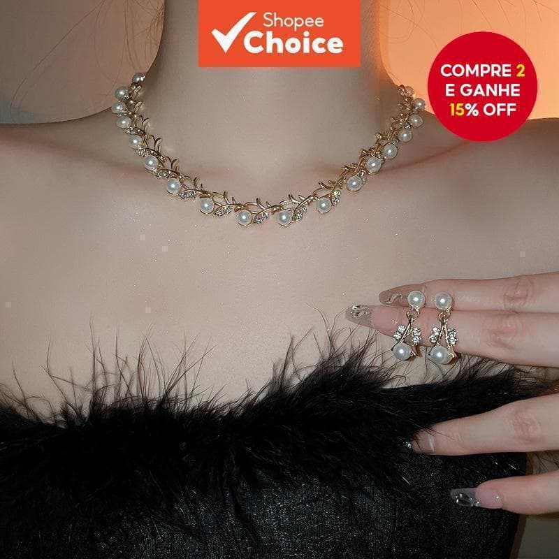 Conjunto De 3 Peças De Colar E Brincos De Pérolas Incrustadas De Diamantes Retrô Joias Da Moda De Alta Qualidade