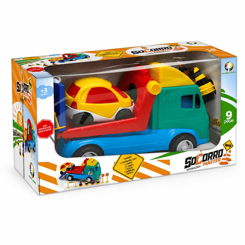 Caminhão Socorro Master Monte Líbano Guincho Infantil Com Carrinho Cones E Placas
