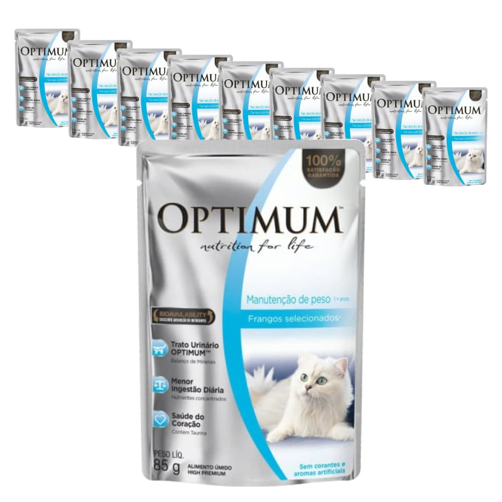 Ração Úmida Optimum Manutenção de Peso Sachê para Gatos Adultos sabor Frango 85g - KIT 10 unids.