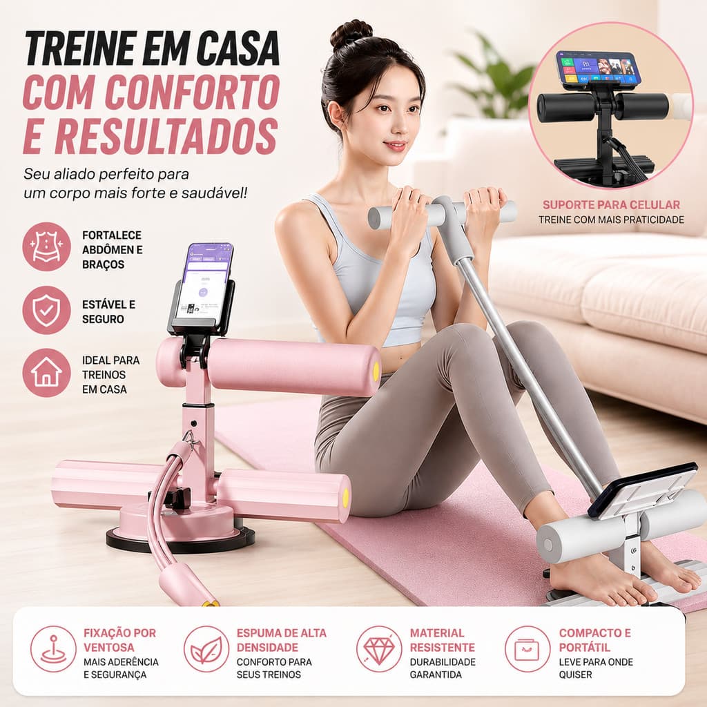 Aparelho de Abdominal com Suporte de Celular e Ventosa Potente Treino Confortável para Yoga Sit-Up Fitness em Casa