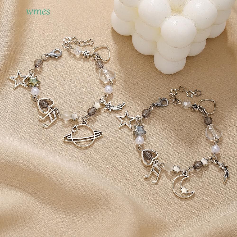 Pulseira WMES1 Casal Bestie , Oca Estrela Doce Lua Sol , Contas De Vidro Fofas Punk Dia Dos Namorados