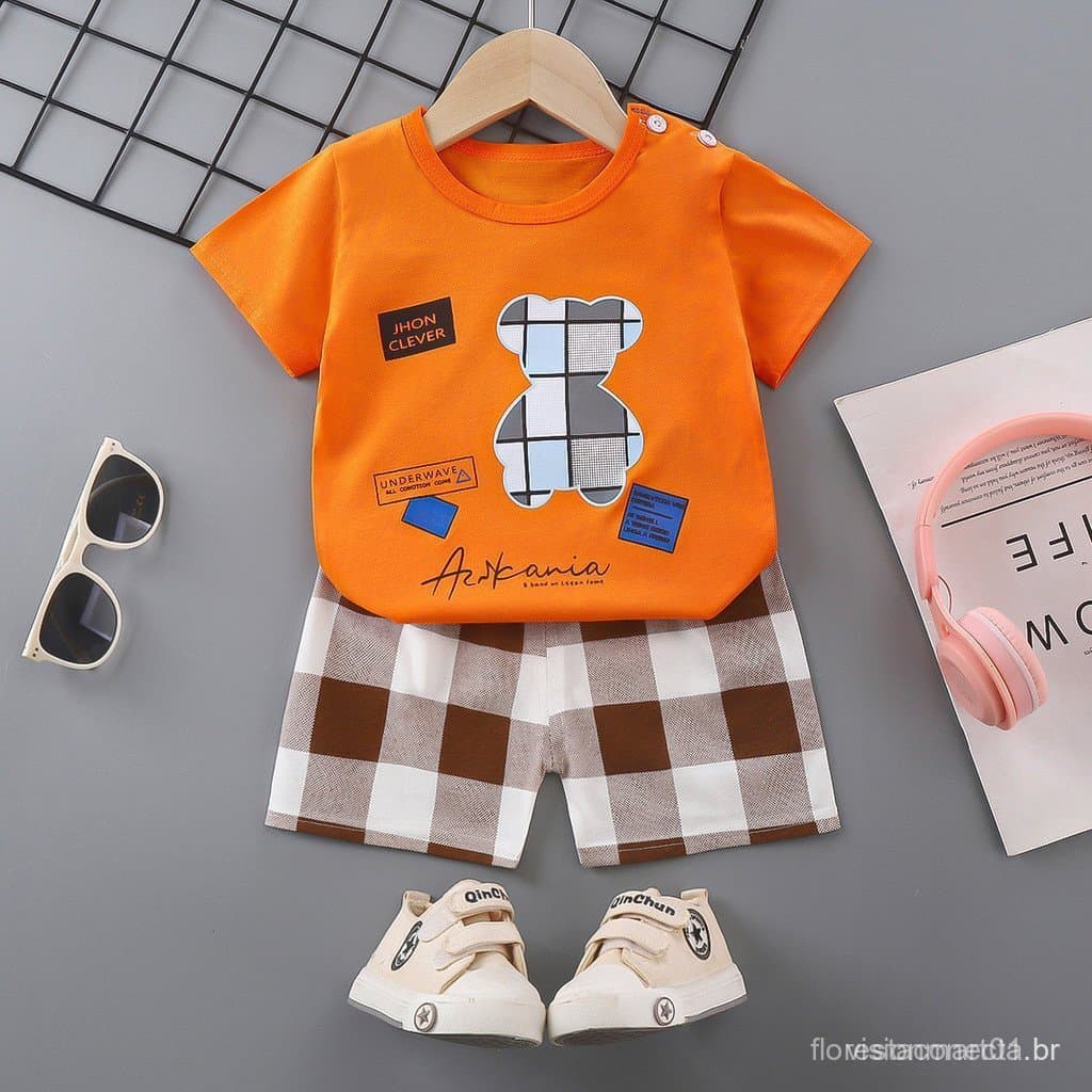 Fato de 0-5 anos de idade para crianças de manga curta, Summer Boy Top+Shorts 2-Piece Suit, Loungewear