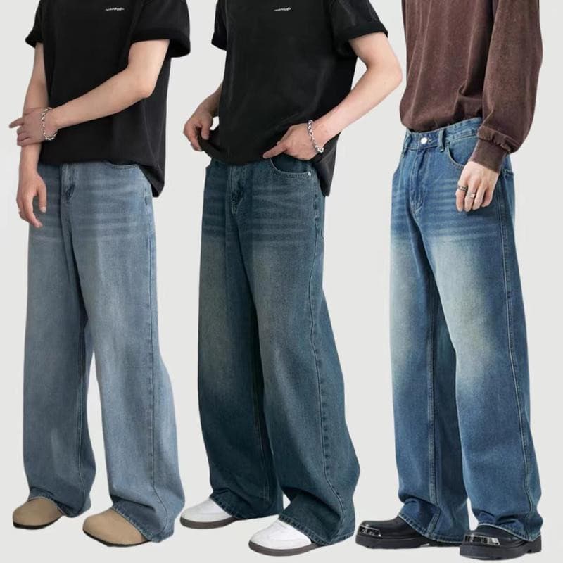 5 Cores Vintage jeans Baggy Calças Masculinas Soltas Coreanos