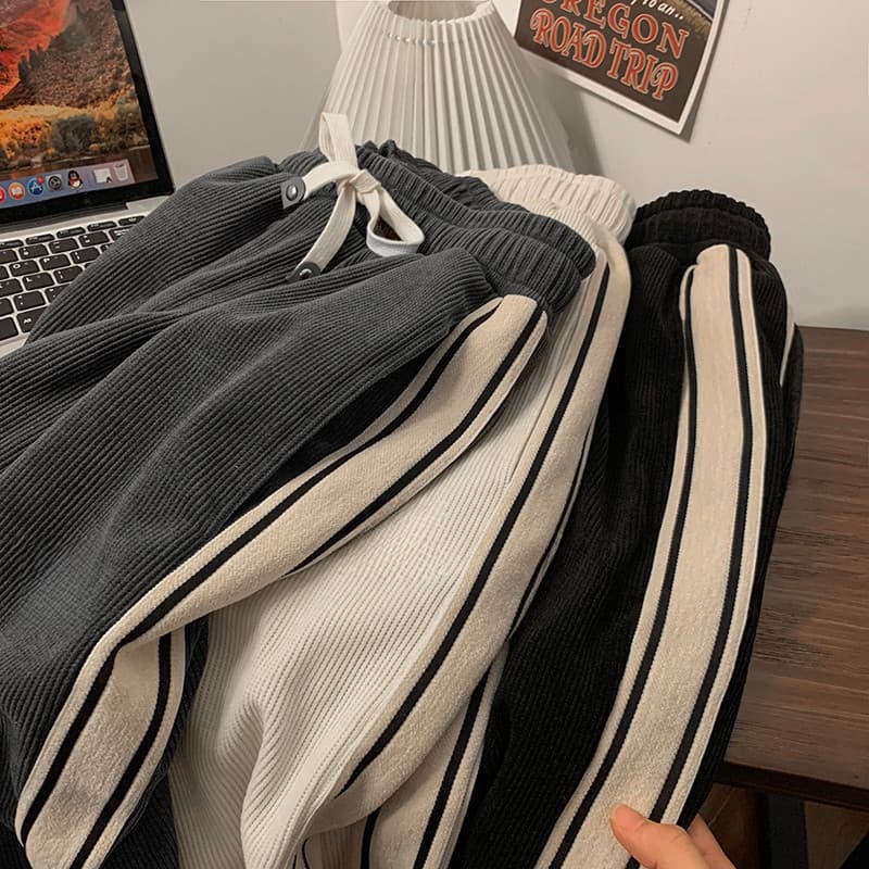 Calças casuais de veludo masculinas outono inverno Street Wear mais veludo engrossado solto casual listras retas calças