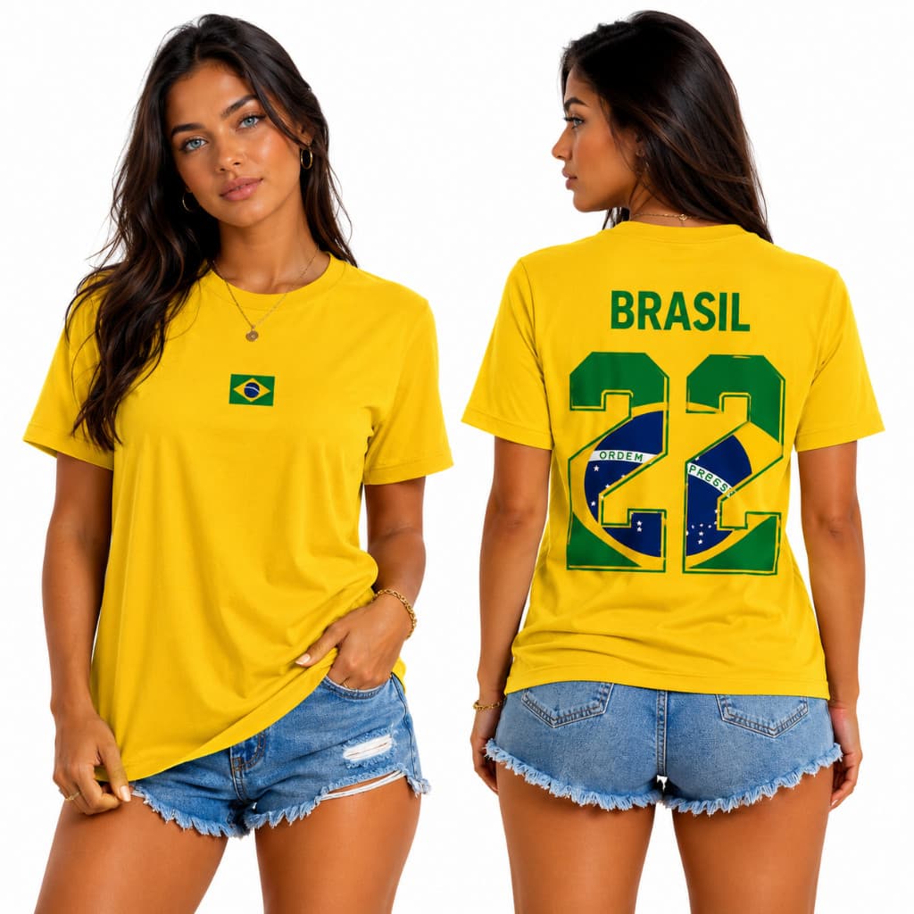 Camiseta Brasil 22 Unissex Bandeira Brasileira Algodão Casual Masculina Feminina