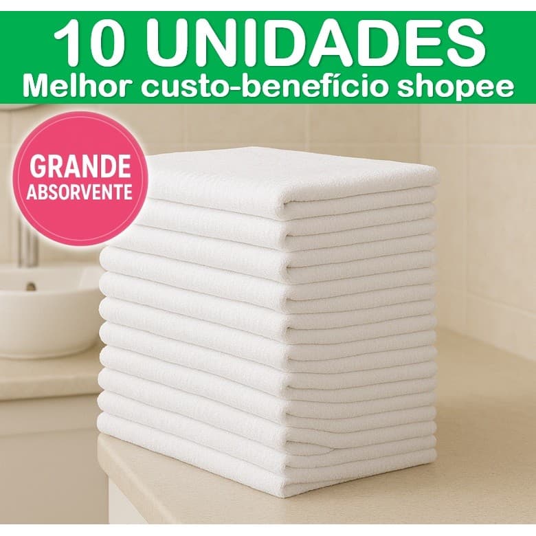 Kit 10 Panos de Chão Grande Branco Algodão Grosso Limpeza Atacado Revenda Empresa Alta Absorção pronta entrega
