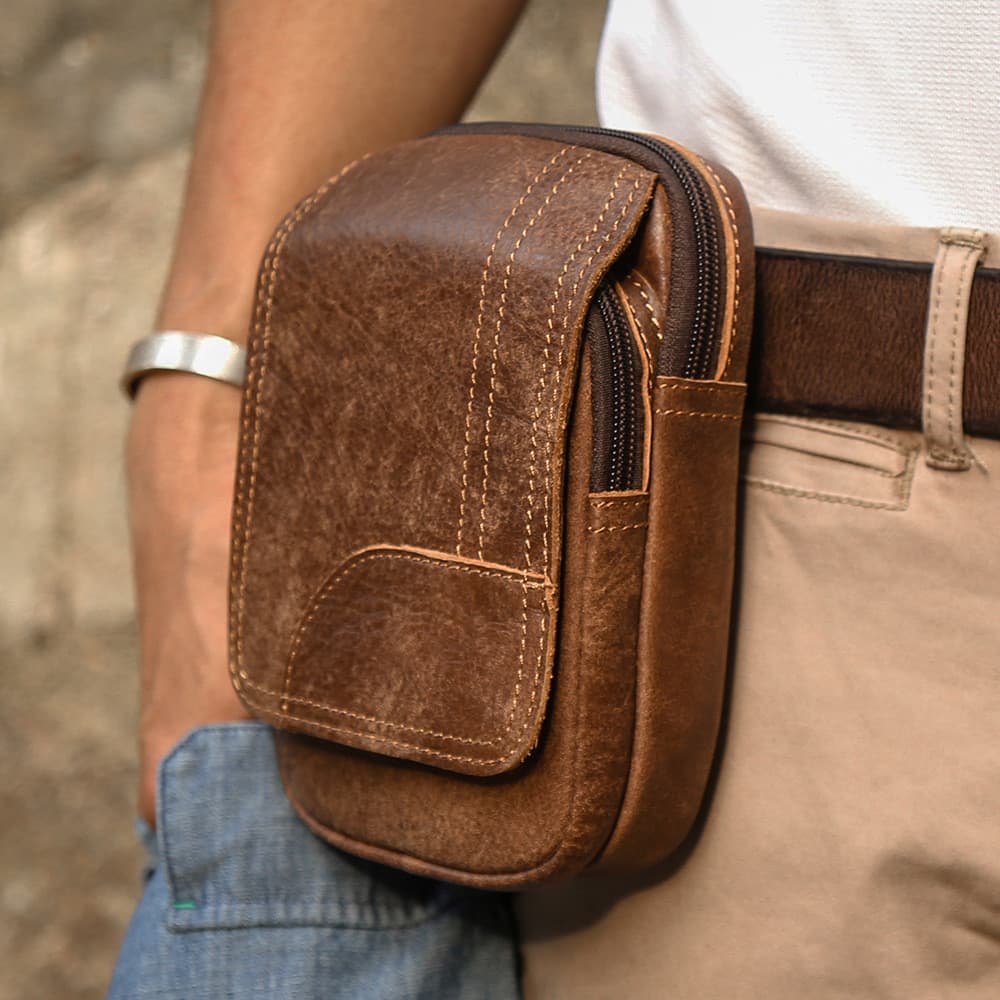 Novo Retro couro cintura saco primeira camada de couro usar cinto cintura saco masculino ciclismo local seco utilização