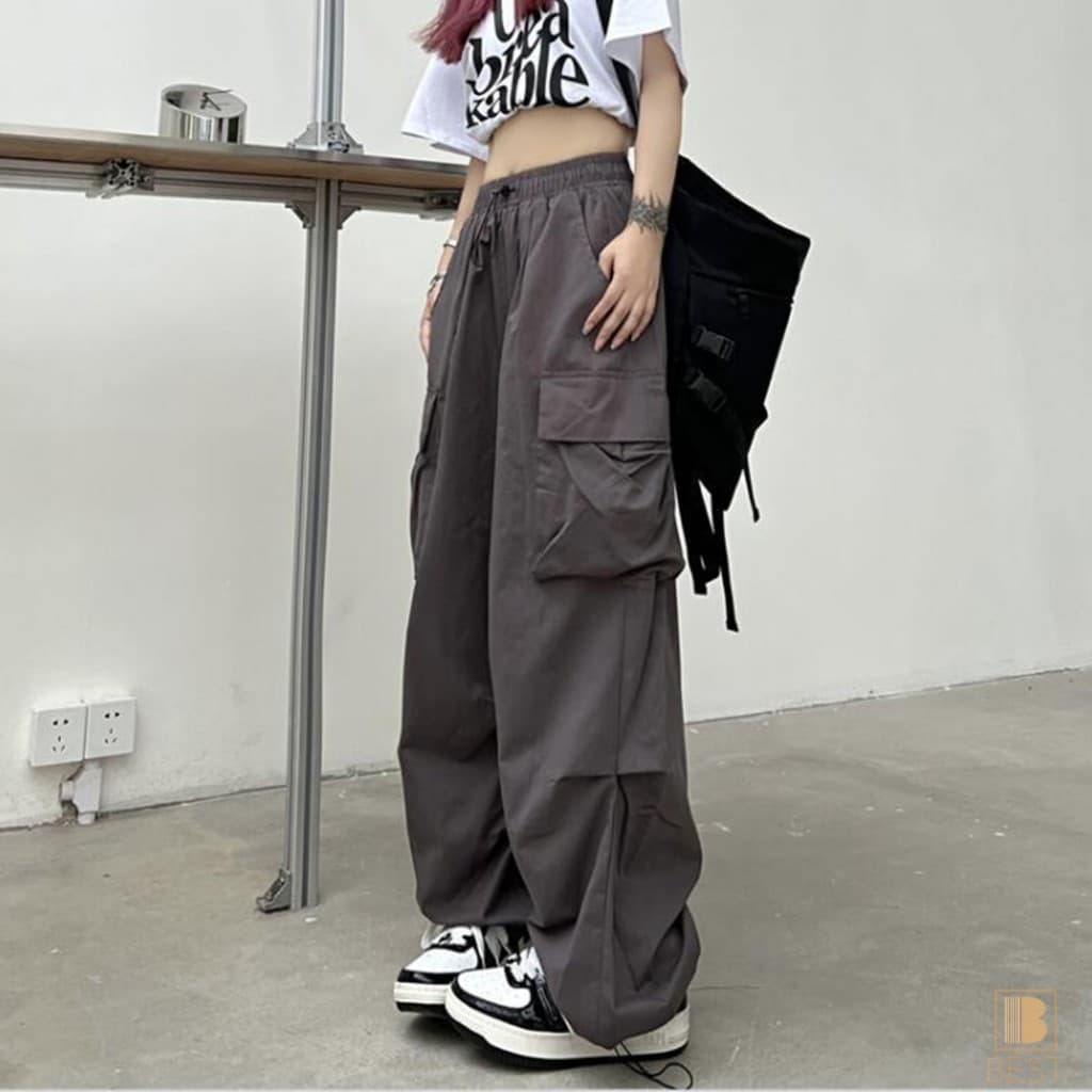 Calça Cargo Feminina Casual Verde Exército Preto Macacão Solto Para Uso Diário