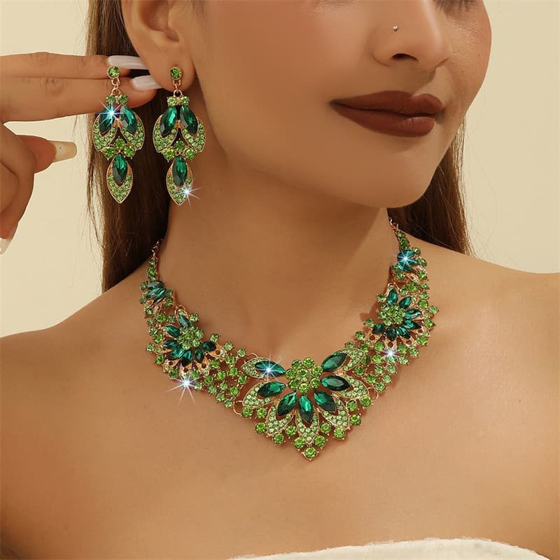 Conjunto de Joias Femininas para Noivas, Colar de Cristal Austríaco e Brincos em Forma de CAIM