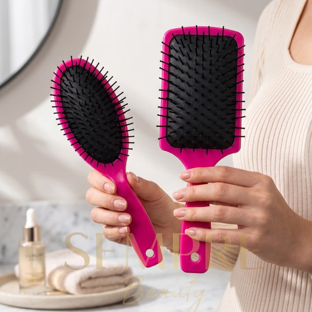 Kit 2 Escovas Para Cabelo Raquete + Oval Cor Rosa