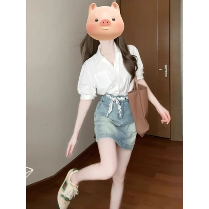 Tamanho grande gordura mm cor clara saia jeans feminina cintura alta primavera novo estilo forma pêra corpo capa barriga
