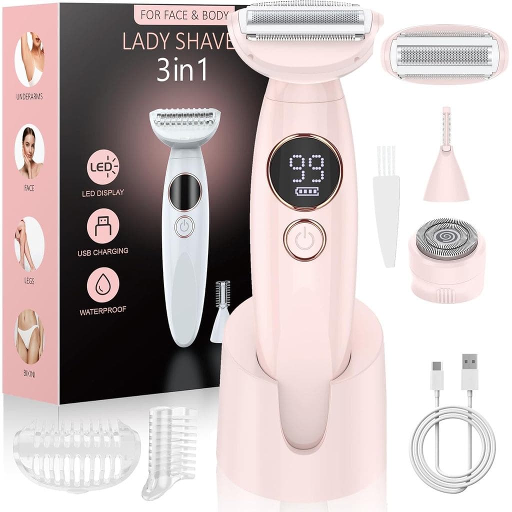 Aparador de Biquíni 3 em 1 para Mulheres, Lâminas Elétricas para Mulheres com Display, Aparador de Biquíni Indolor, Carr