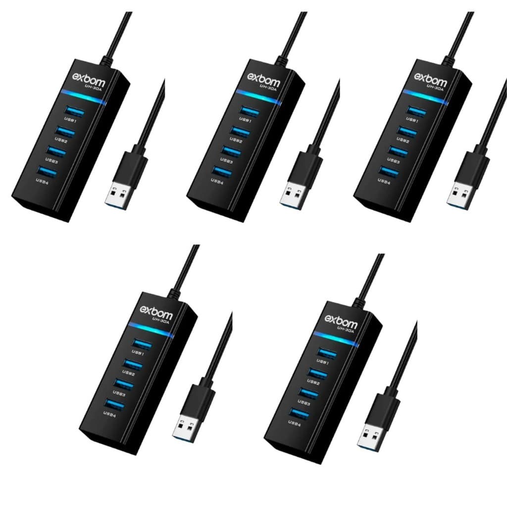 Kit 5 Hub USB 3.0 com 4 Portas 5.0Gbps UH-30A LED indicador