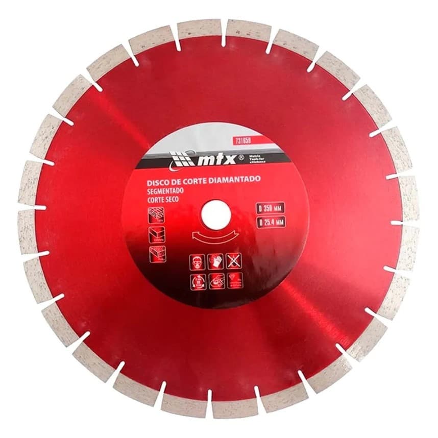 Disco de Corte Segmentado Diamantado 350x25,4mm MTX Para Concreto Alvenaria Alta Durabilidade