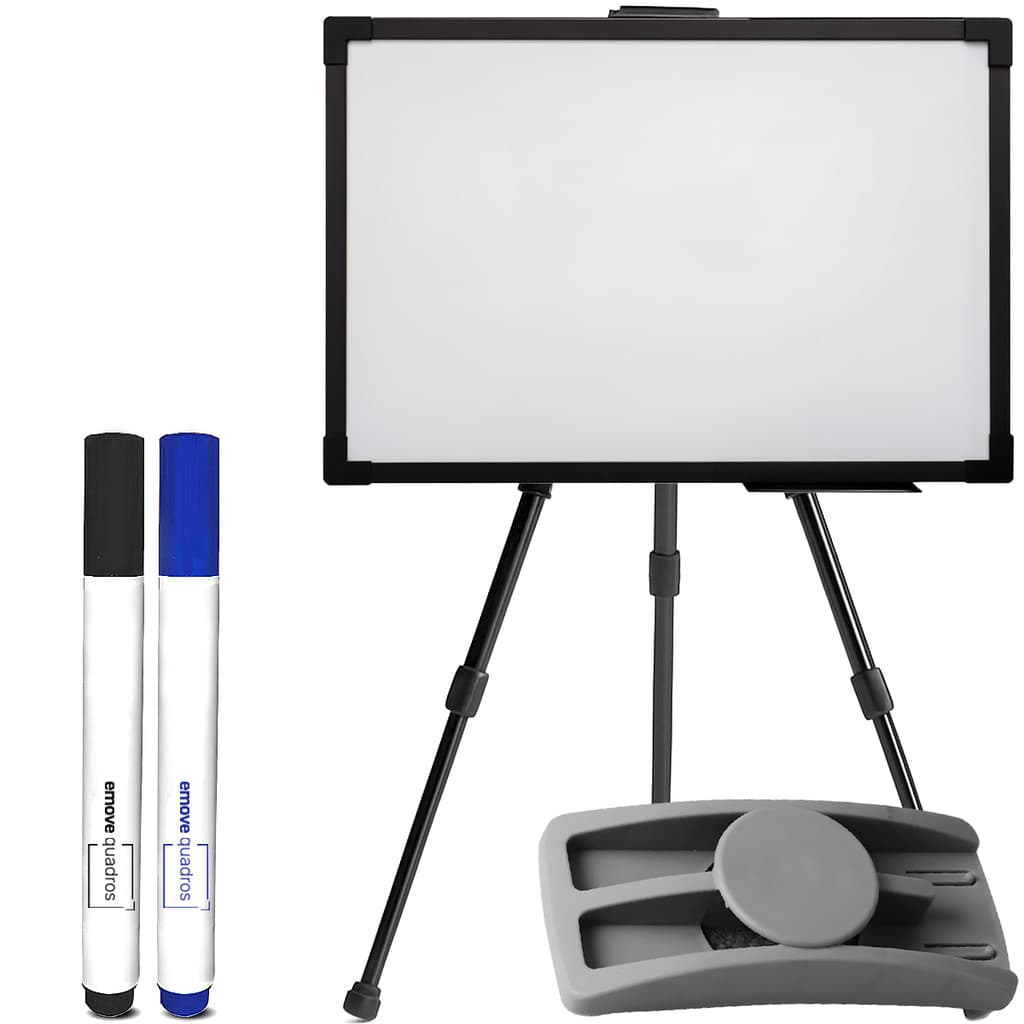 Kit Quadro Branco 120x80cm Lousa Branca + Tripé Cavalete Stalo Regulável + 2 Canetas Com Apagador