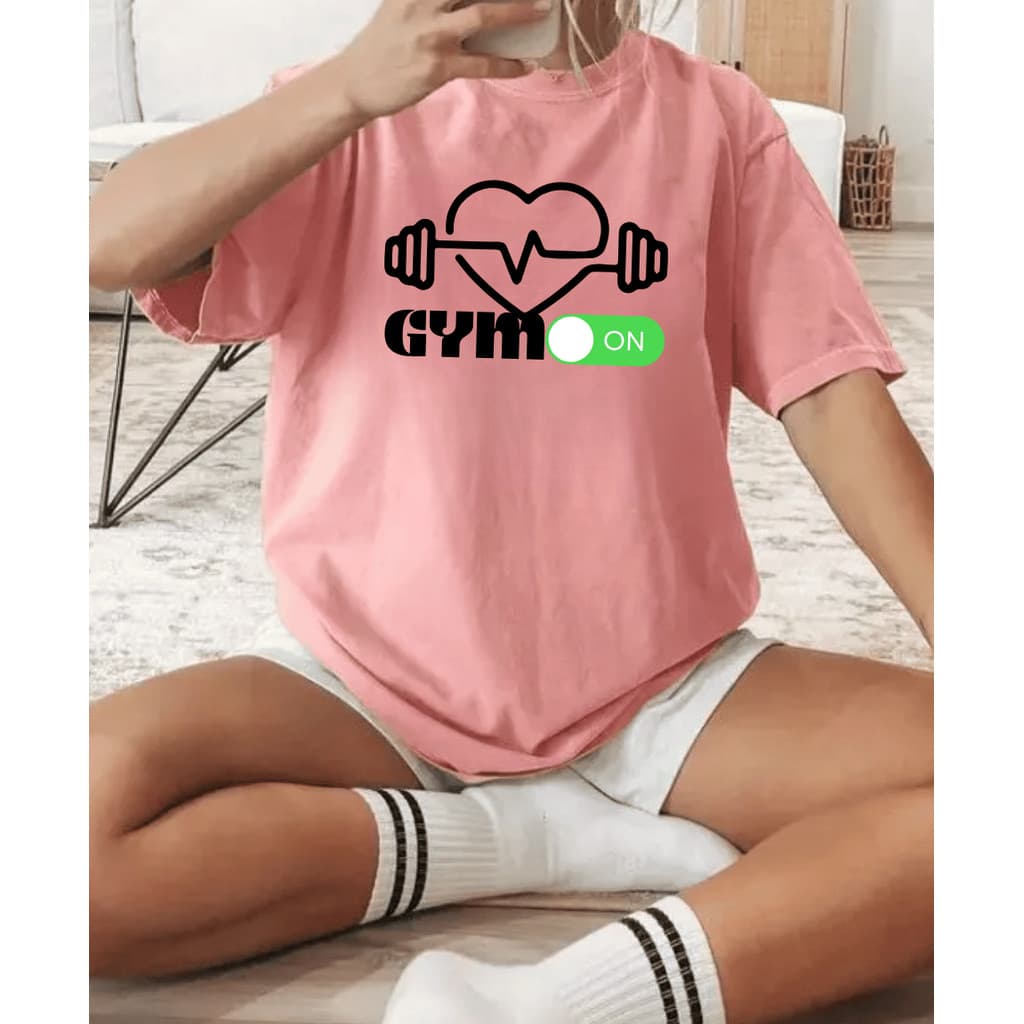 Camiseta T-Shirt Oversized Algodão Academia Fitness Gym Treino Musculação Feminina Coraçao Fitness