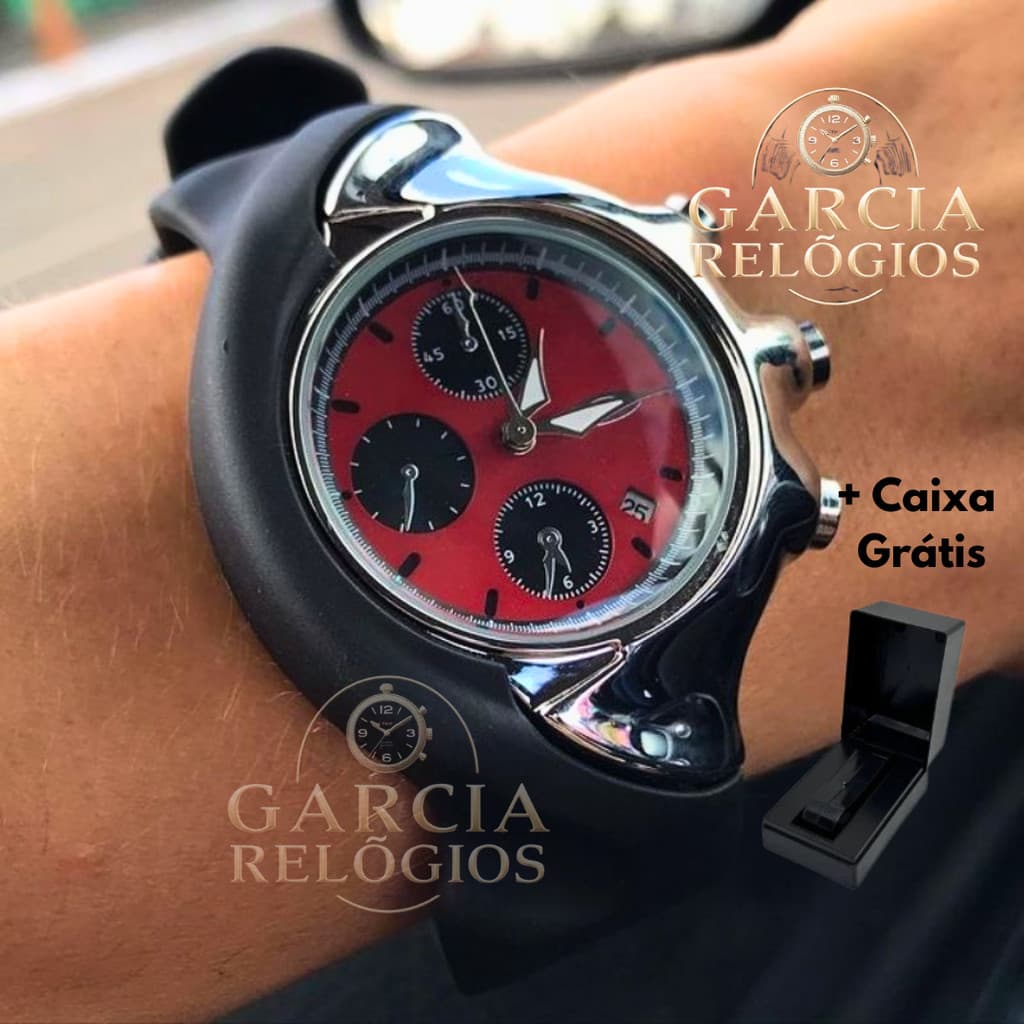 Relógio Masculino Detona-Ralph Borracha Cromado 100% Funcional + Caixa