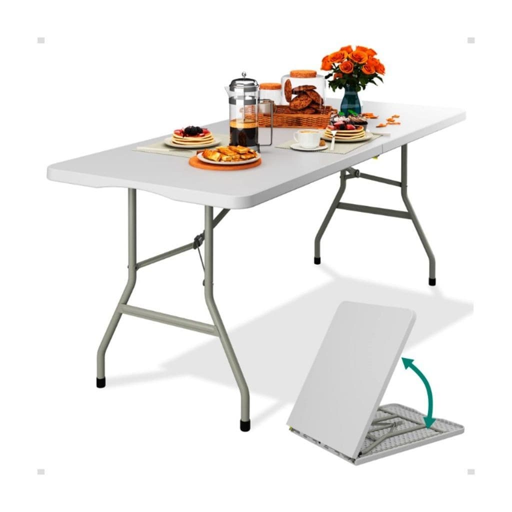 Mesa Maleta SUPORTA 150KG Plástica Dobrável 1,80m Com Vira Maleta Picnic Alça Branca  HW010