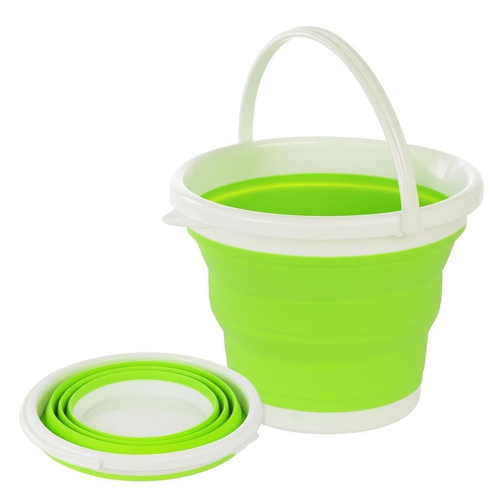 Balde Dobrável Compacto Silicone para Camping Lavanderia Agua Multiuso Flexível 10 L - Verde